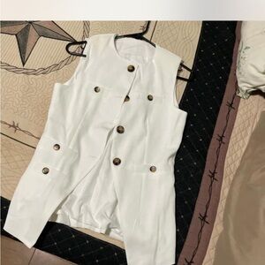 White Sleeveless Vest with Brown Buttons